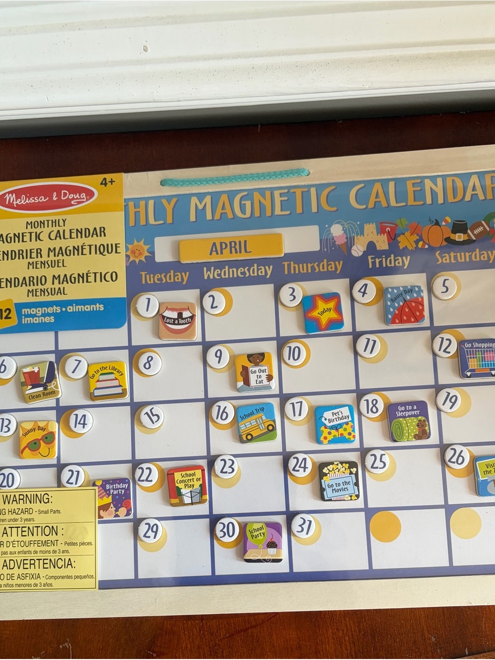 Melissa & Doug Monthly Magnetic Calendar Board - Blue and Yellow